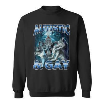 Autistic And Gay Alpha Wolf Meme Bootleg Brainrot Sweatshirt - Thegiftio UK