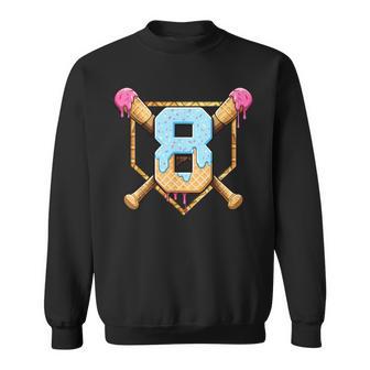 Baseball 8 Year Old Ice Cream Drip 8Th Birthday Boy Number 8 Sweatshirt - Thegiftio UK