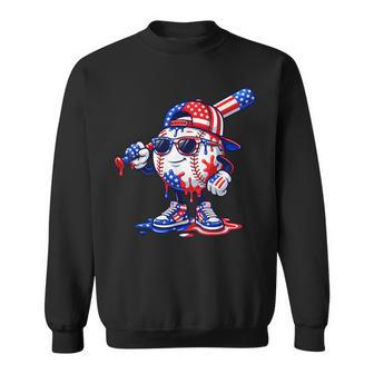 Baseball Drip Ice Cream American Flag 4Th Of July Boys Kids Sweatshirt | Mazezy