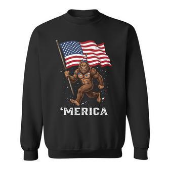 Bigfoot American Flag Merica 4Th Of July Sweatshirt - Thegiftio UK