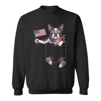 Boston Terrier Dog Pocket American Flag 4Th Of July Usa Sweatshirt - Monsterry