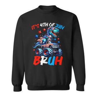 Bruh 4Th Of July Boys Kids T-Rex Dinosaur Patriotic Flag Sweatshirt - Monsterry