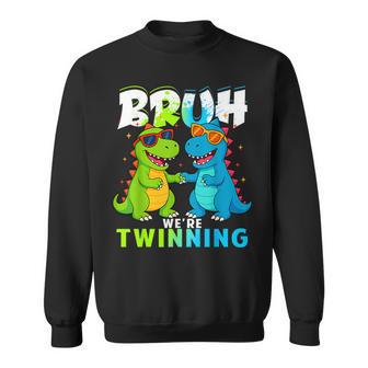 Bruh We're Twinning Boys Dinosaur Twin Day Spirit Week Sweatshirt - Thegiftio UK