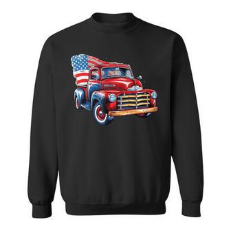 Camion Rouge Avec Drapeau Américain Heureux 4 Juillet Sweater e - Cadeauxyz