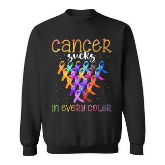 Cancer Sucks In Every Color Ribbons Support Hope Strength Sweatshirt - Thegiftio UK
