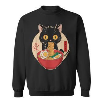 Cat Eating Ramen Noodles Kawaii Japanese Anime Cat Sweatshirt - Thegiftio
