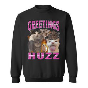 Cat Meme Greetings Huzz Silly Cats Humor Bootleg Sweatshirt - Thegiftio UK