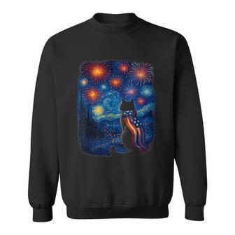 Cat Starry Night Van Gogh 4Th Of July Patriotic Cat Lover Sweatshirt - Thegiftio UK