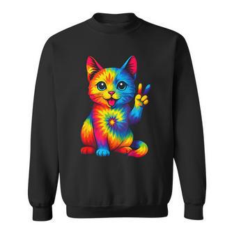 Cat Tie Dye Peace Sign Hippie Cats Lovers Cute Cat Sweatshirt - Thegiftio UK
