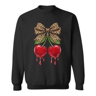 Cherry Leopard Coquette Bow Cute Cherries Fruits Sweatshirt - Thegiftio UK