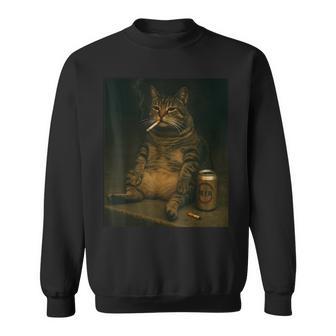 Cigarette Cat Smoking Kitten Beer Meme Stupid Brainrot Sweatshirt - Thegiftio