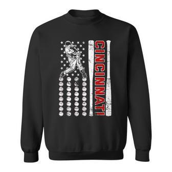 Cincinnati Retro Baseball Lover Us Flag Met At Game Day Sweatshirt - Thegiftio UK