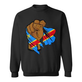 Congo Flag Republic Of Congo Drc Handfist Congolese Roots Sweatshirt - Thegiftio UK