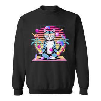 Cool Cat 瞑想 ヴェイパーウェーブ 80年代 レトロ シンセウェーブ スウェットシャツ - Kawaiitshirt