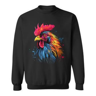 Cool Rooster On Colorful Painted Rooster Sweatshirt - Thegiftio