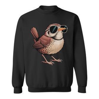 Cool Wren Wearing Sunglasses Bird Watching Lover Humor Sweatshirt - Thegiftio UK