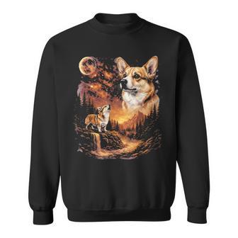 Corgi Howling To The Moon Vintage 90S Dog Sweatshirt - Monsterry