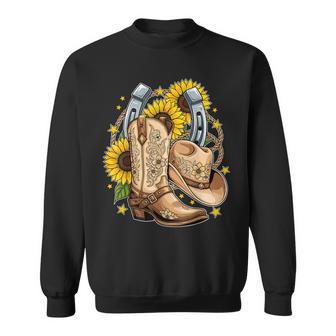 Cowboy Boots Hat Sunflowers Western Rodeo Sweatshirt - Thegiftio UK