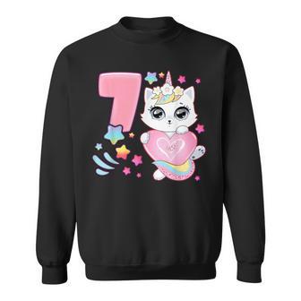 Cumpleaños Niña 7 Años Gato Unicornio 7 Cumpleaños Camisa de entrenamiento - Regaloses
