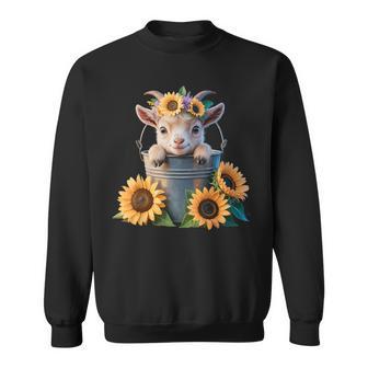 Cute Baby Goat Sunflowers In Bucket Calf Farm Sweatshirt - Thegiftio UK