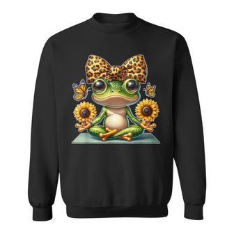 Cute Frog Yoga With Sunflowers And Butterflies Sweatshirt - Thegiftio UK