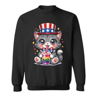 Cute Kitten Patriotic 4Th Of July Cat Bubble Boba Tea Usa Sweatshirt - Monsterry UK