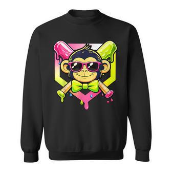 Cute Party Animals Baseball Monkey With Sunglasses Sweatshirt | Seseable UK