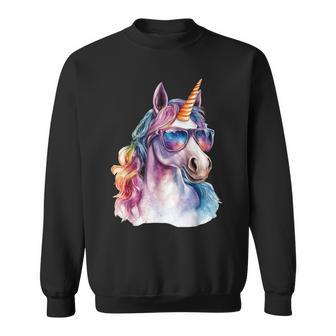 Cute Unicorn Wearing Sunglasses Graphic Sweatshirt | Mazezy