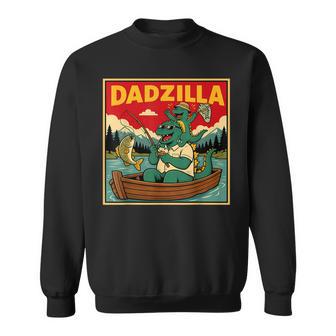 Dadzilla Fishing Dinosaur Father And Son Retro Sweatshirt - Thegiftio UK