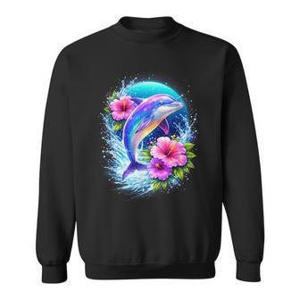 Dolphin Jumping In Ocean Flowers Tropical Sea Life Animal Sweatshirt - Thegiftio UK