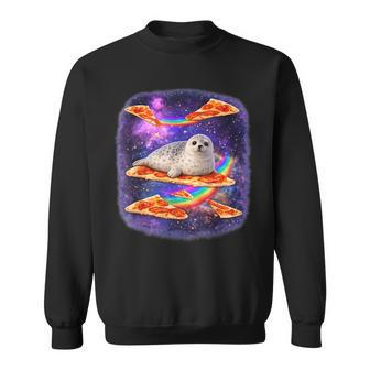 Drôle Mignon Phoque Meme Avec Pizza Et Arcs-En-Ciel Sweater e - Cadeauxyz