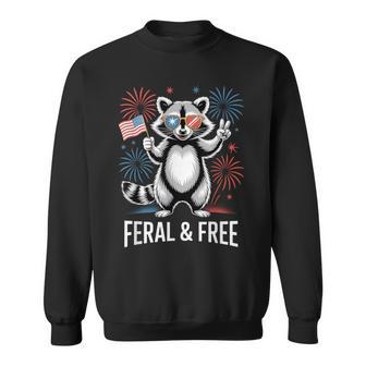 Feral And Free Raccoon Patriotic Usa America 4Th Of July Sweatshirt - Thegiftio UK
