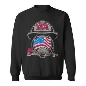 Firefighter Fireman Helmet American Flag Usa Vintage Graphic Sweatshirt - Thegiftio UK