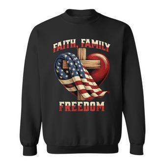 Flag With Cross Patriotic July 4Th Faith Family Freedom Sweatshirt - Thegiftio UK
