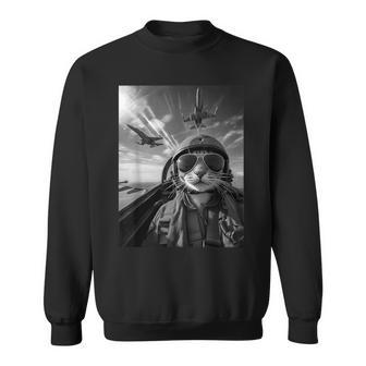 Flying Cat Selfie Fighter Pilot Meme Jet Fly Airplane Sweatshirt | Seseable UK