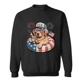 Fourth Of July Usa Dog With Beer And Flag Sweatshirt | Seseable UK