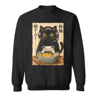 Cat Gamer Ramen Graphic Japanese Kawaii Anime Gaming Sweatshirt - Thegiftio