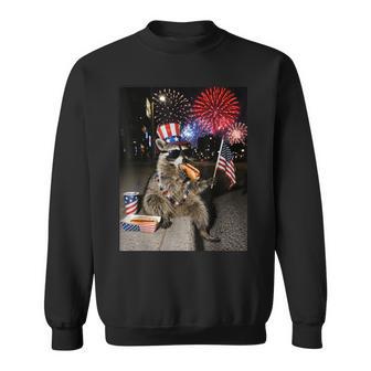 Feral Raccoon Eating Hot Dog Meme 4Th Of July Usa Sweatshirt - Thegiftio UK