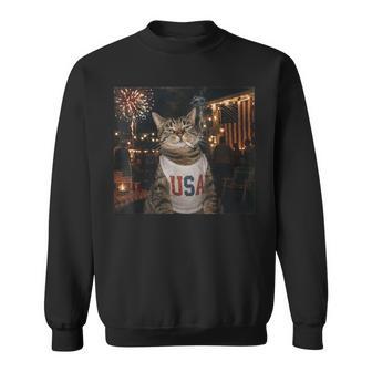 Patriotic Smoking Cat Fireworks 4Th Of July Usa Flag Sweatshirt - Thegiftio UK