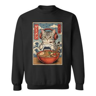 Gato Gamer Kawaii Lindo Divertido Ramen Estilo Retro Japonés Camisa de entrenamiento - Regaloses