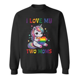 Gay Pride Month I Love My Two Moms Unicorn Lgbtq Ally Kids Sweatshirt - Thegiftio UK
