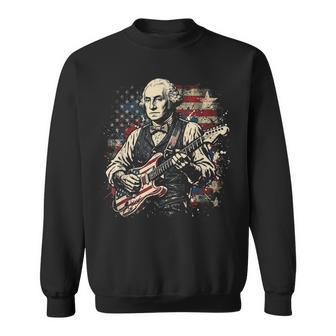George Washington President Playing Guitar Us Flag July 4Th Sweatshirt - Thegiftio UK
