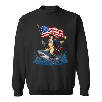 George Washington Riding Shark 4Th Of July American Flag Sweatshirt - Thegiftio UK