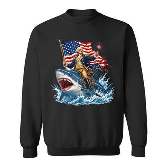 George Washington Riding Shark July 4Th American Flag Sweatshirt - Thegiftio UK