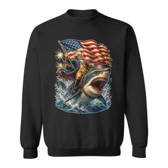 George Washington Riding Shark Patriotic 4Th Of July Sweatshirt - Monsterry
