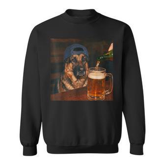 German Shepherd Drinking Beer Fathers Day Dog Meme Sweatshirt - Thegiftio UK