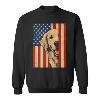 Golden American Flag Dog Lover Patriotic Usa 4Th Of July Sweatshirt | Seseable UK