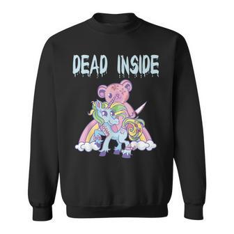 Goth Pastell Einhorn Bär Regenbogen Gruselig Dead Inside Sweatshirt - Seseable
