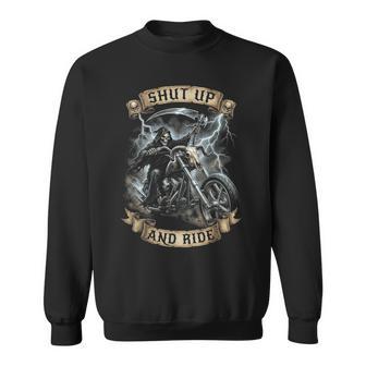 Grim Reaper オートバイ バイカー スケルトン シャット アップ アンド ライド スウェットシャツ - Kawaiitshirt