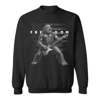 Grunge American Flag Freedom Bigfoot Playing Guitar Sweatshirt - Monsterry
